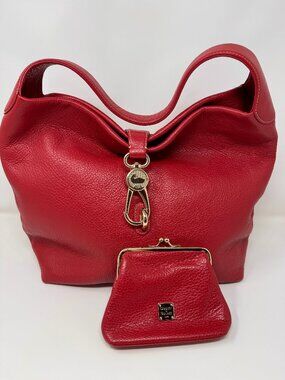 Dooney & Bourke Red Pebble Grain Charleston Shopper + Kisslock Coin Purse Set